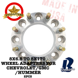 8x6.5 (8x165.1) to 8x170 116.7mm (CHEVROLET/GMC/HUMMER) US MADE Wheel Lug Adapters x 2pcs.